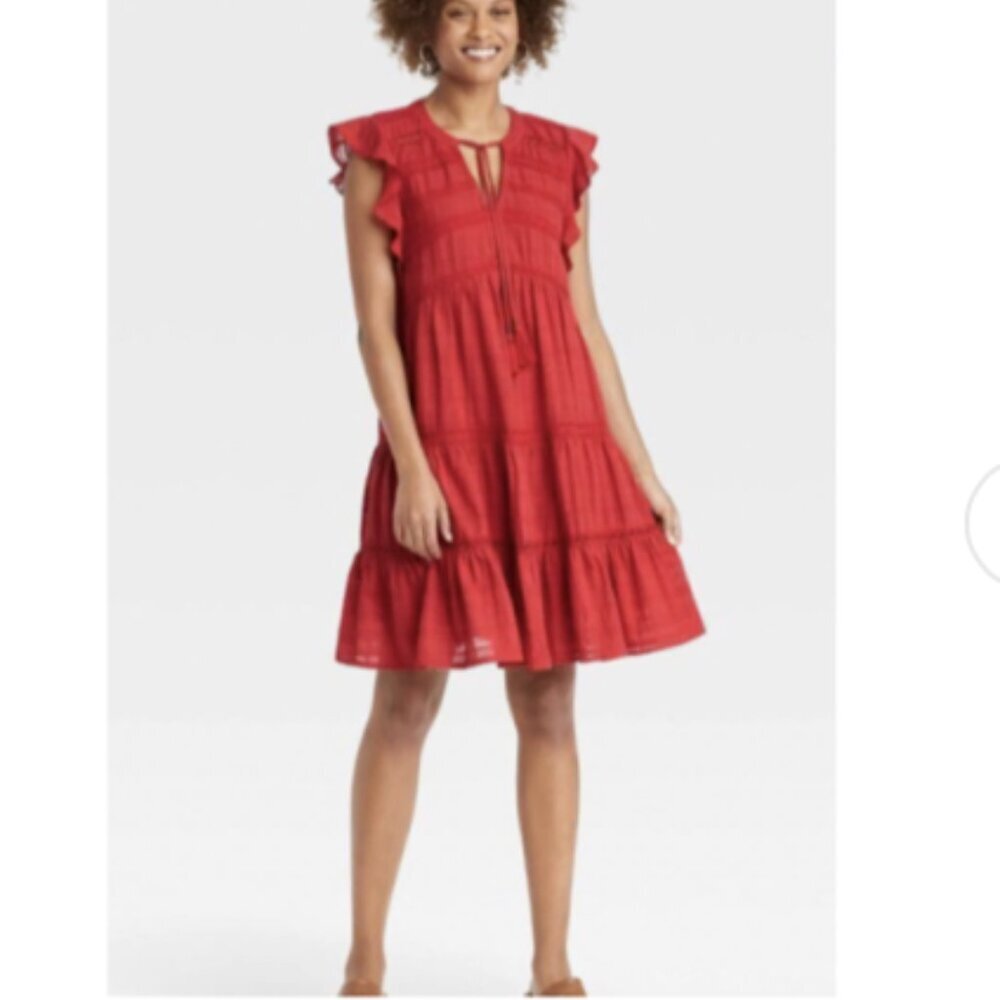 Knox Rose Flutter Sleeve Babydoll Boho Lined Dress – Red – Women's Size Medium